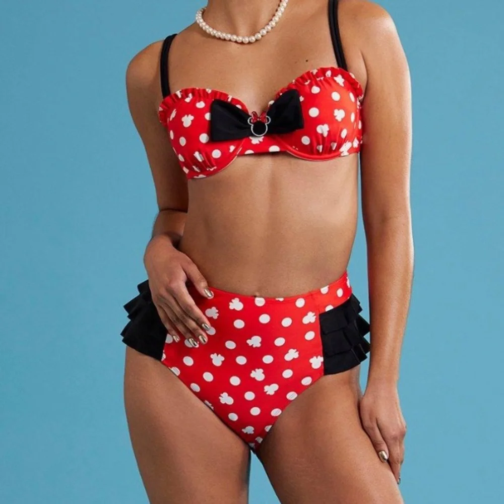 Set! Disney Minnie Mouse Polka Dot Ruffle Swim (Top &‎ Bottoms) Hot Topic